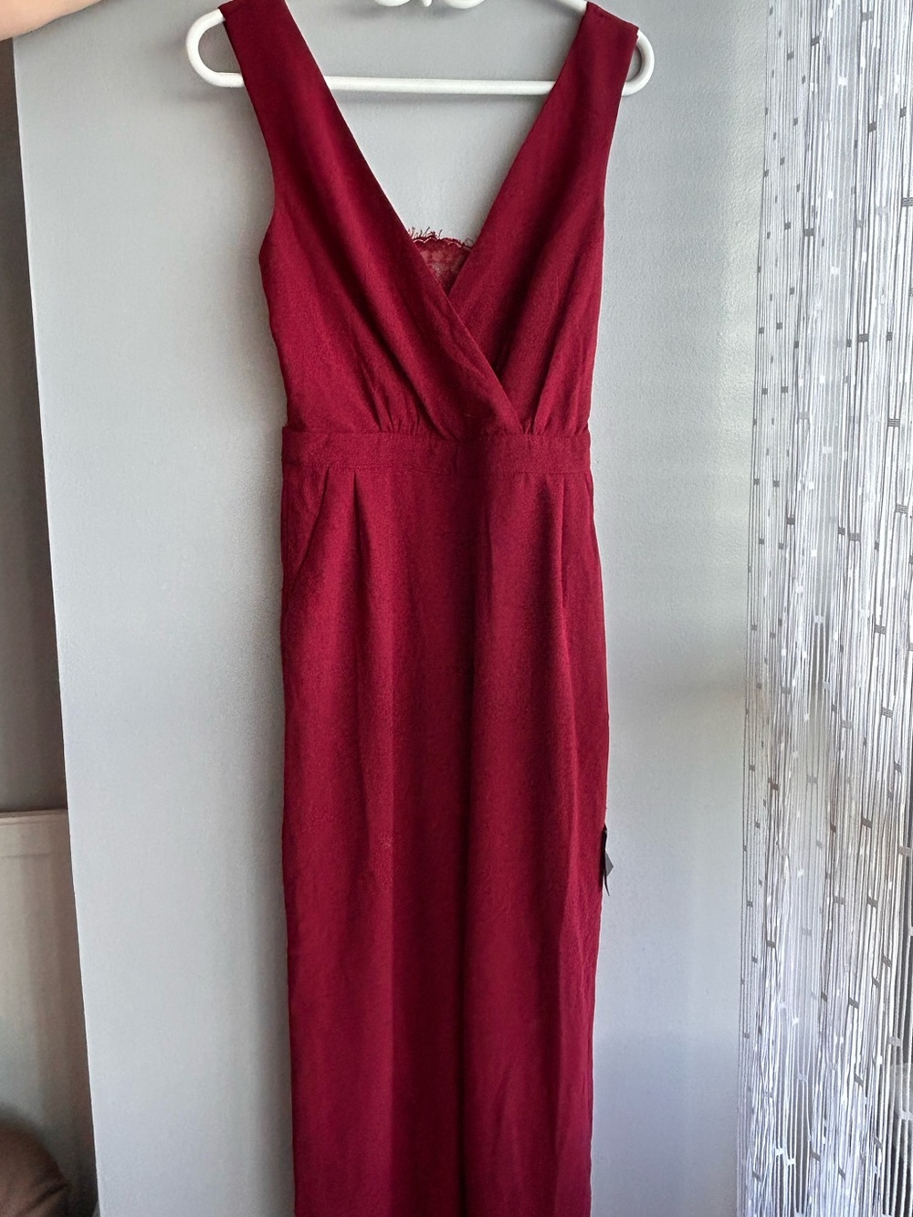Sleeveless Lace-Back Jumpsuit in Deep Wine